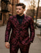 Menâ€™s Black and Deep Pink Floral Tuxedo Suit â€“ Slim Fit 2 Piece Formal Set with Matching Bow Tie
