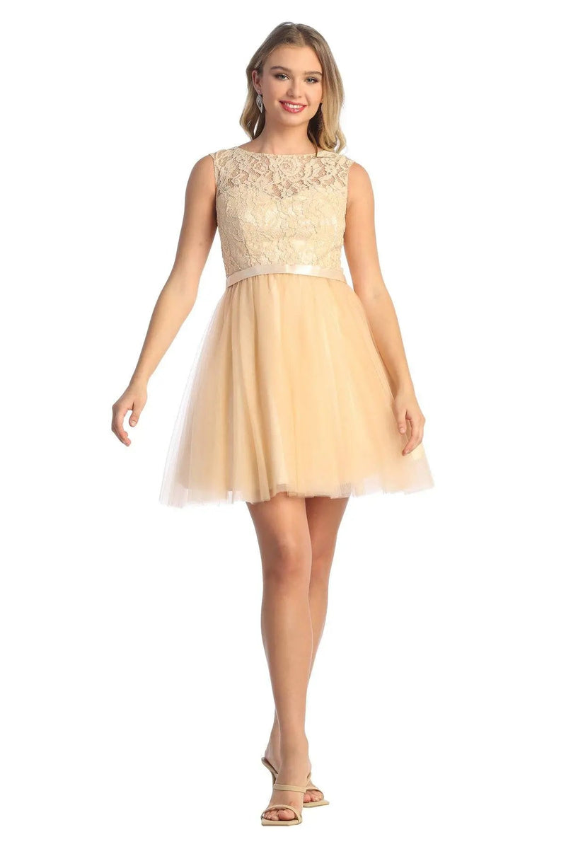 Cindy Collection 1432 Lace Bodice Tulle Mini Dress