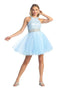 Cindy Collection 1447 Short Halter Lace Bodice Tulle Dress with Stone Belt