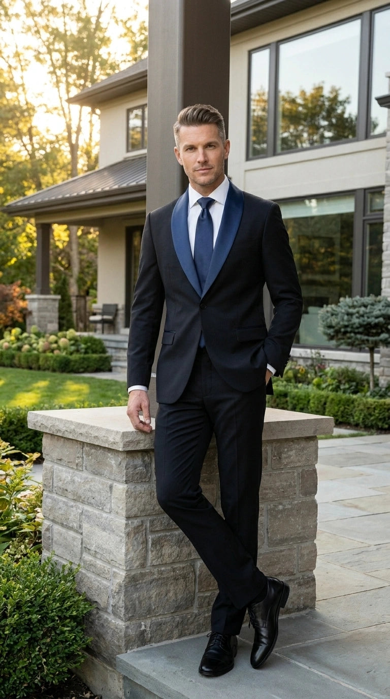 Blue Suit Black Lapel for Men | Luxury Formal Suits | Alberto Nardoni Blue Suit Black Lapel for Men | Luxury Formal Suits | Alberto Nardoni