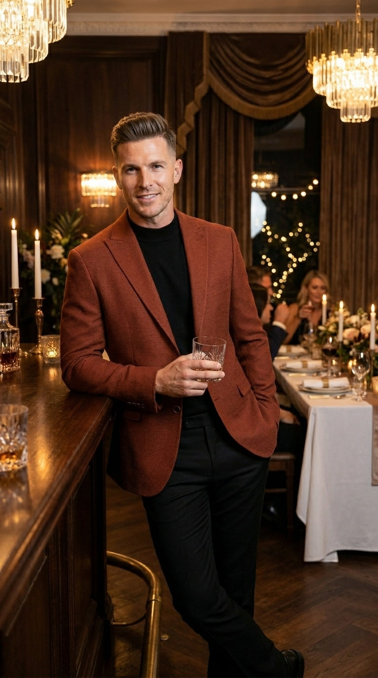 Men’s Rustic Brown Textured Blazer with Notched Lapel, Formal Dress Jacket for Weddings, Parties, Business Look