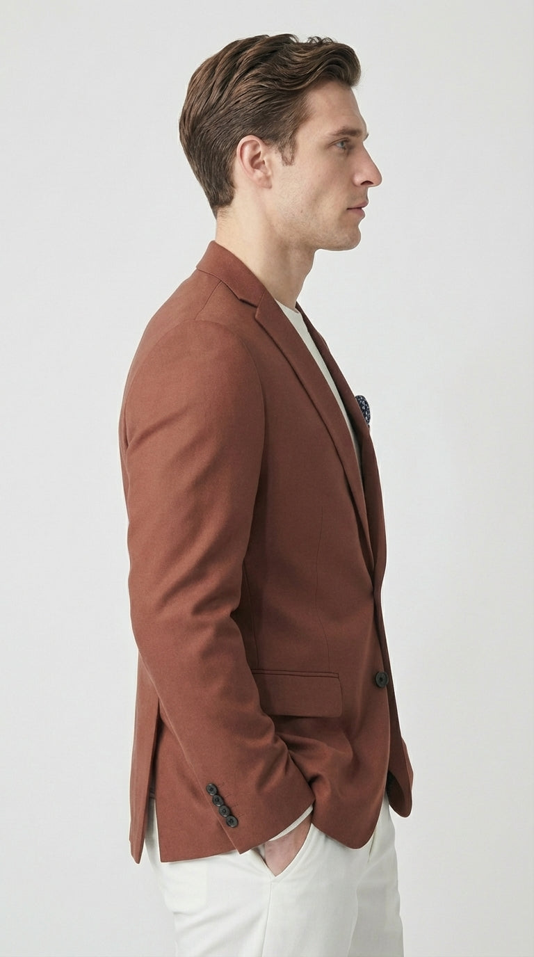 Mens Rustic Brown Light Burnt Orange Copper Blazer – Classic Fit Single Breasted Formal Casual Dress Jacket