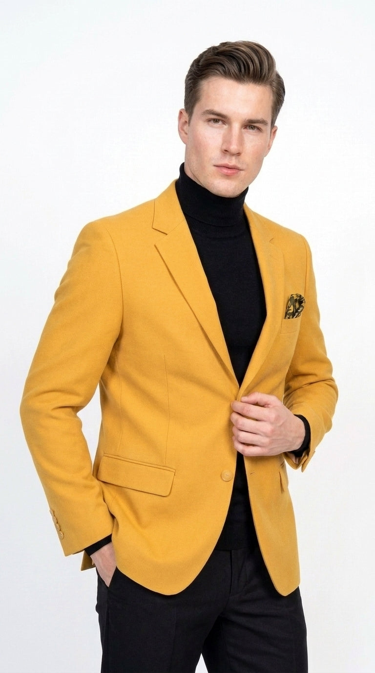 Men’s Mustard Gold Blazer, Fashion Sport Coat Wedding Party Church Dress Jacket