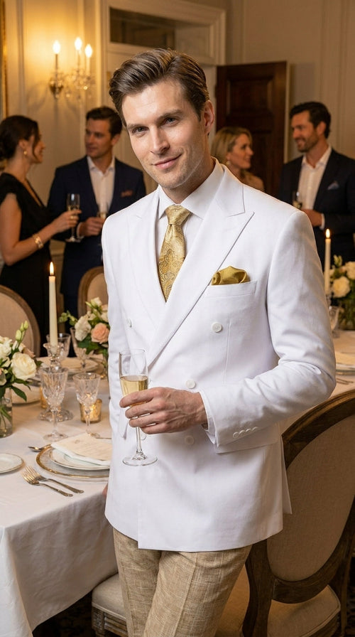 Men's White Double Breasted Blazer, Formal Dress Jacket for Weddings, Prom,  Parties, Dinner Events, and Special Occasions