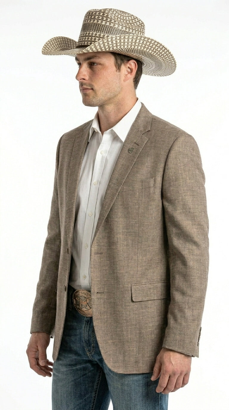 Men’s Dark Tan Taupe Light Brown Western Cowboy Blazer – Classic Country Style Jacket for Wedding, Casual Country Jacket Textured