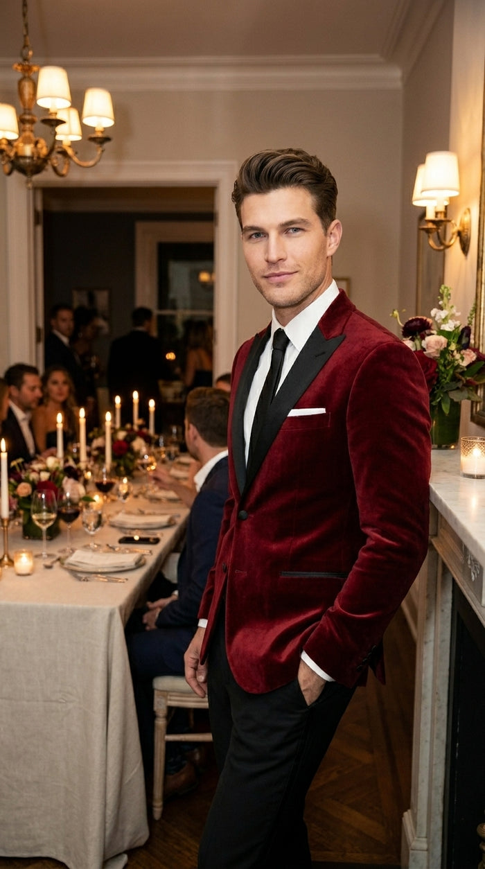Velvet Velour Formal Sport Coat Two Tone Trimming Notch Collar Black and  Burgundy ~ Maroon Suit ~ Wine Color Men's blazer Burgundy Tuxedo
