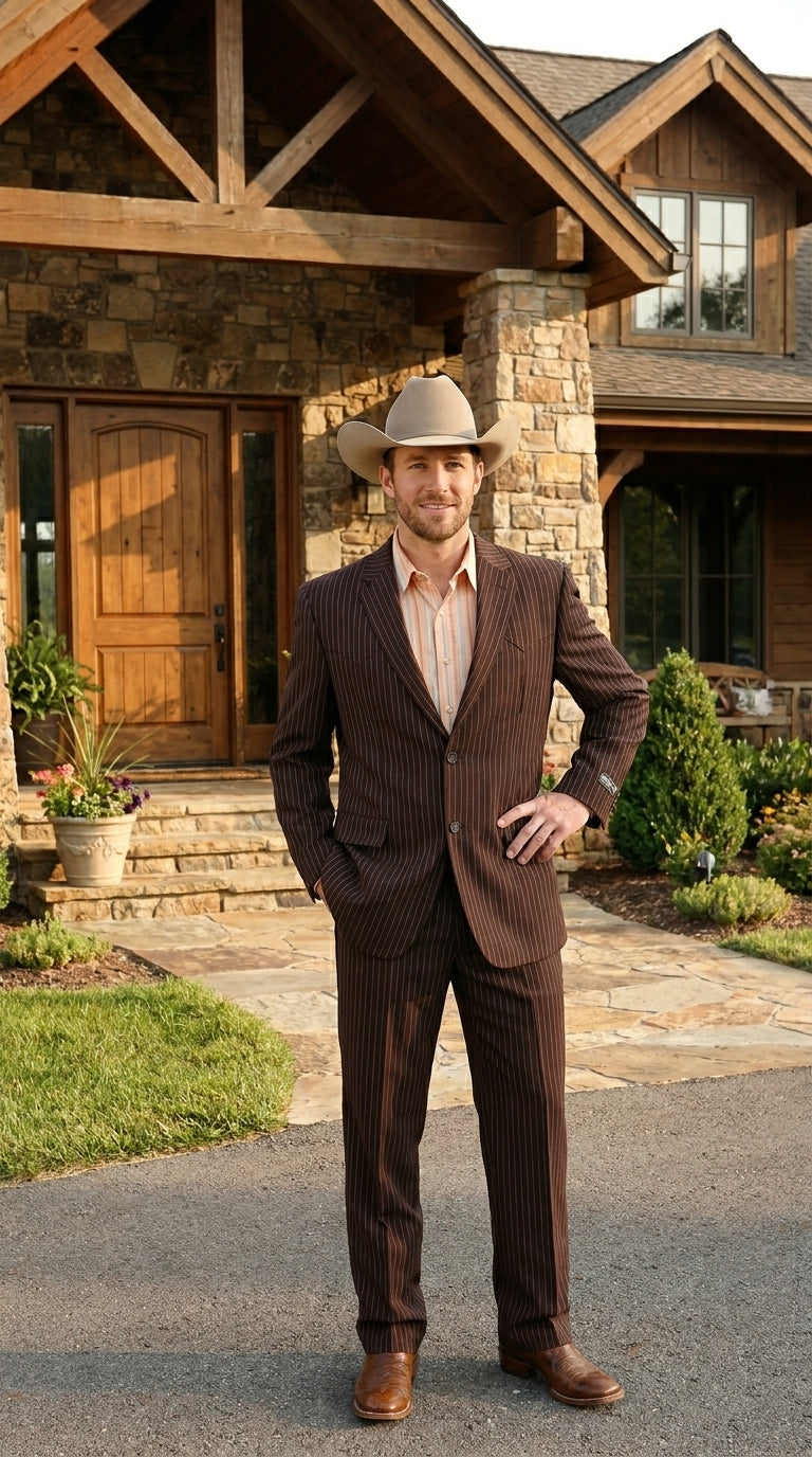 Men’s Pinstripe Western Suit – Classic Formal Blazer and Pant Set for Wedding, Traje Para Hombre Cowboy Style