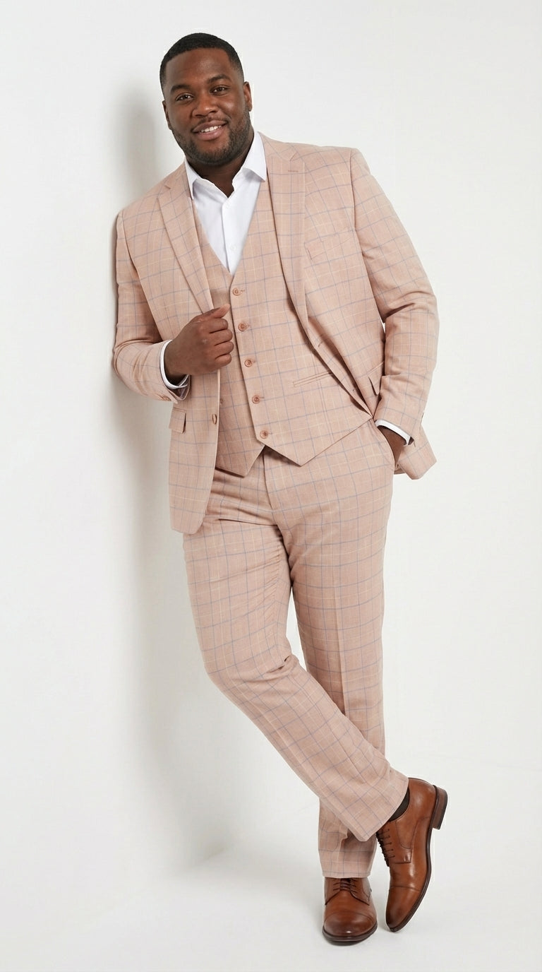スーツ 24ss maatee&sons 2 RAYON GLENCHECK SUIT Men's Orange Plaid 3 Piece Suit – Orange Check Formal Suit with