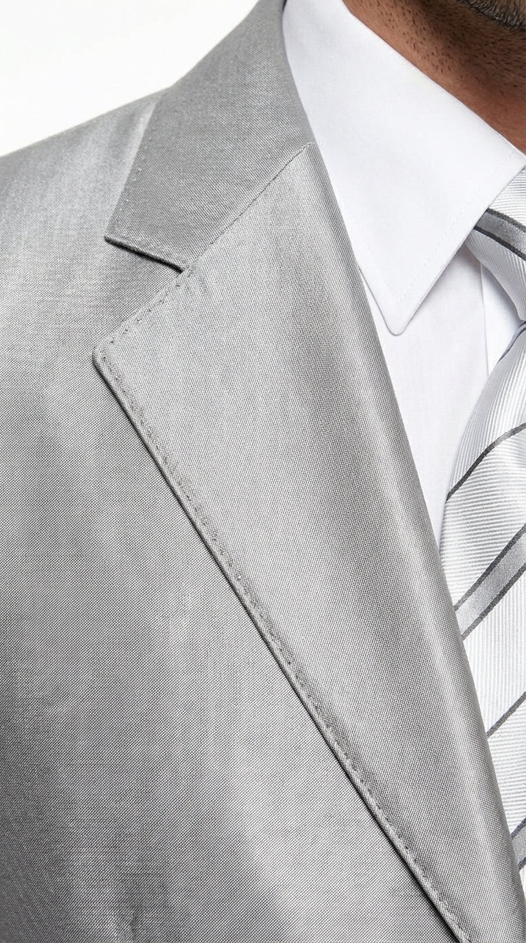 Men’s Silver Grey Sharkskin Suit – 3 Button Classic Fit Shiny Formal Suit for Wedding, Business and Party Wear