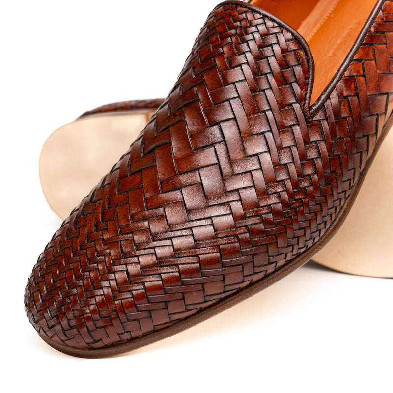 Zelli Rizzo Woven Calfskin Loafer in Cognac | Timeless Italian Style