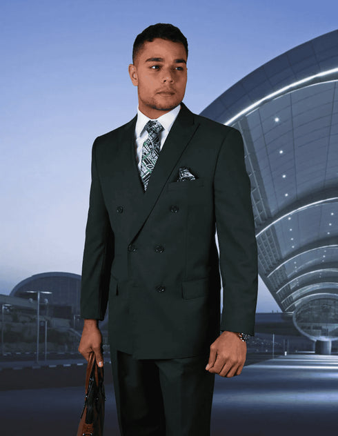 Mens Classic Wool Double Breasted Fit Suit in Hunter Green