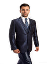 Mens Tazio Vested Slim Fit Shiny Sharkskin Suit in Navy