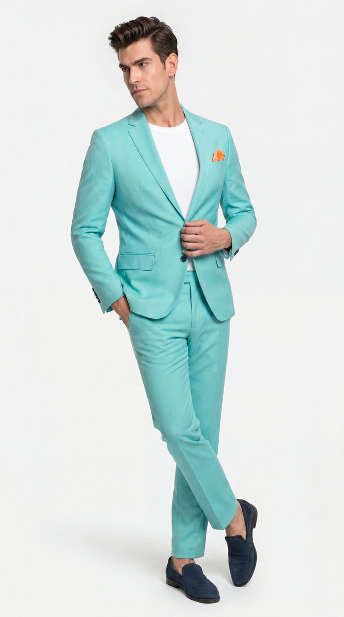 Men’s Turquoise 2 Piece Suit with Jacket and Pants, Formal Wedding Suit for Prom, Parties, Summer Events, and Special Occasions