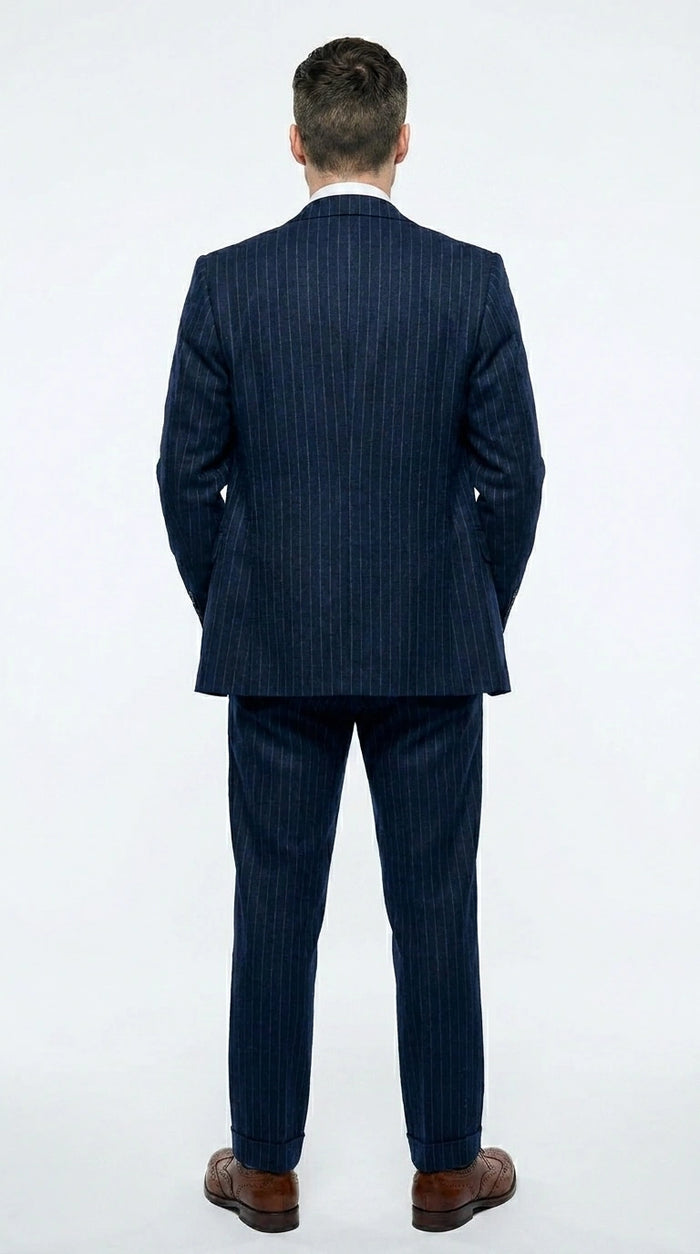 Men’s Navy Blue Pinstripe 3 Piece Suit, Thomas Shelby Inspired Vintage Formal Suit for Weddings, Parties, Prom, and Special Events