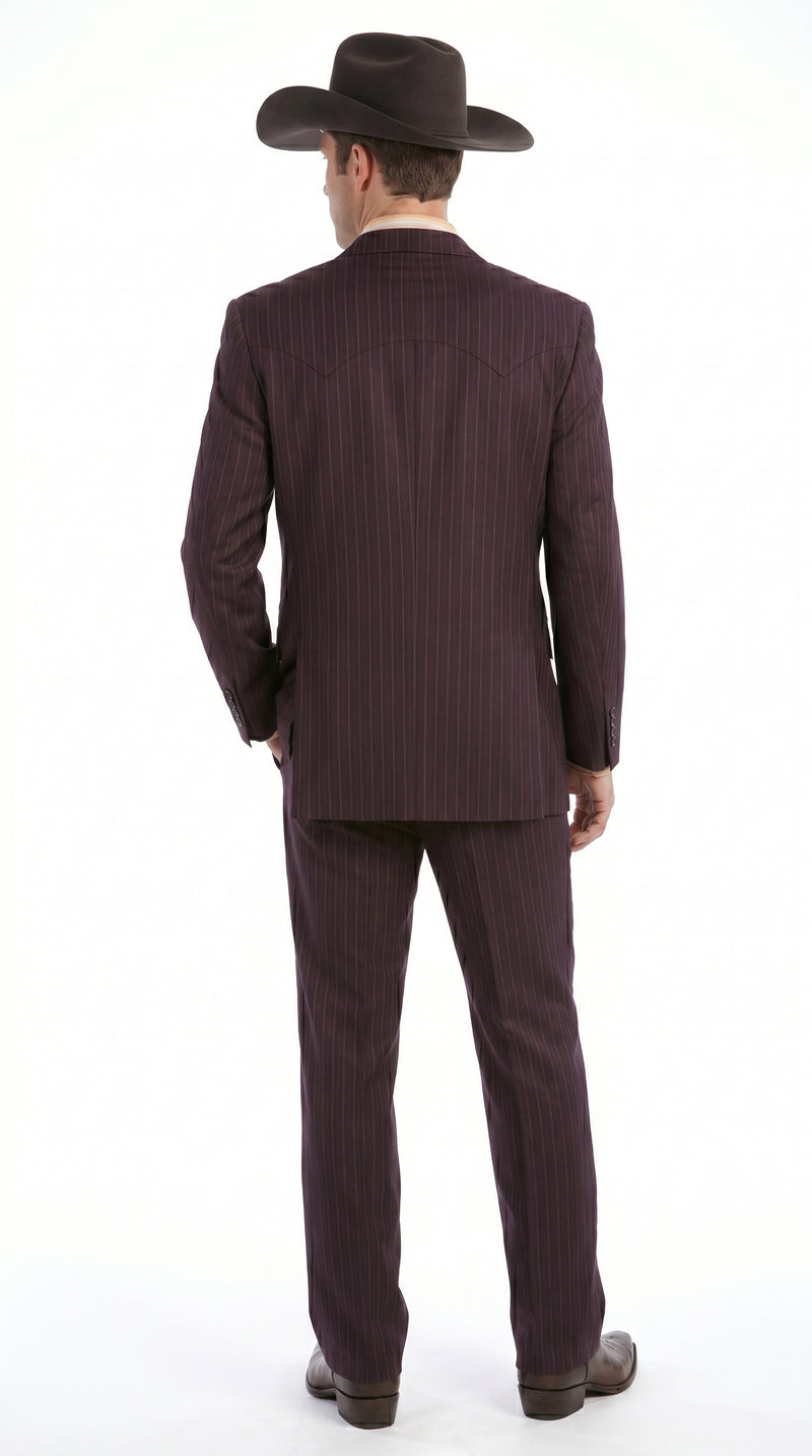 Men’s Brownish Black Pinstripe Western Suit, Cowboy Formal Wedding Ranch Dress Suit Set Slim Fitted