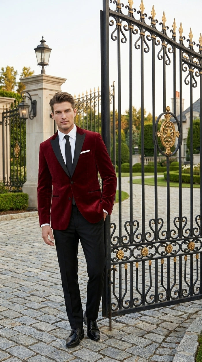 Velvet Velour Formal Sport Coat Two Tone Trimming Notch Collar Black and  Burgundy ~ Maroon Suit ~ Wine Color Men's blazer Burgundy Tuxedo