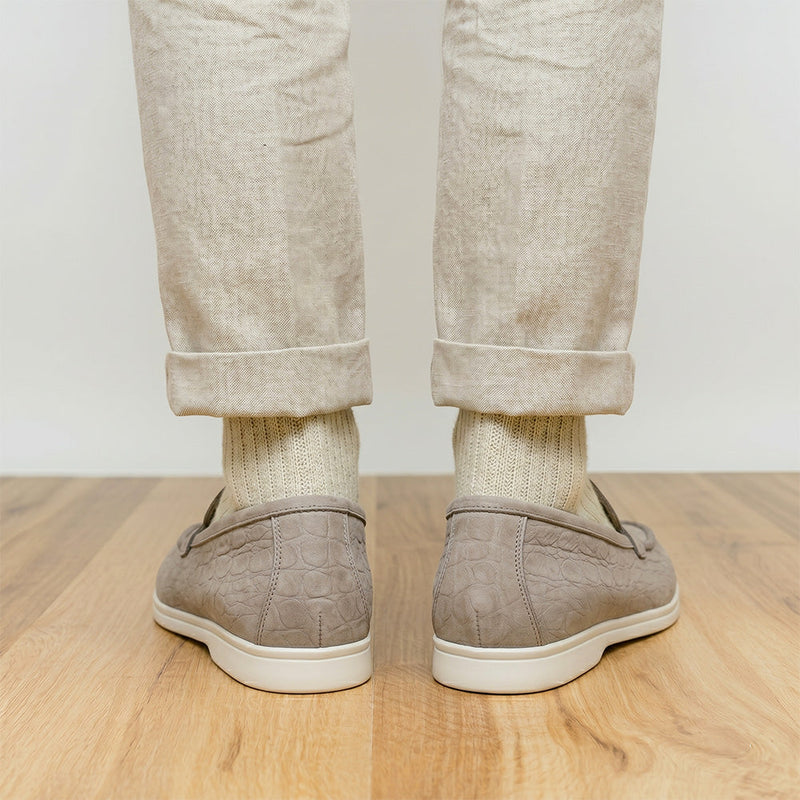 Zelli Livorno Stampata Crocodile Embossed Nubuck Loafer in Bone