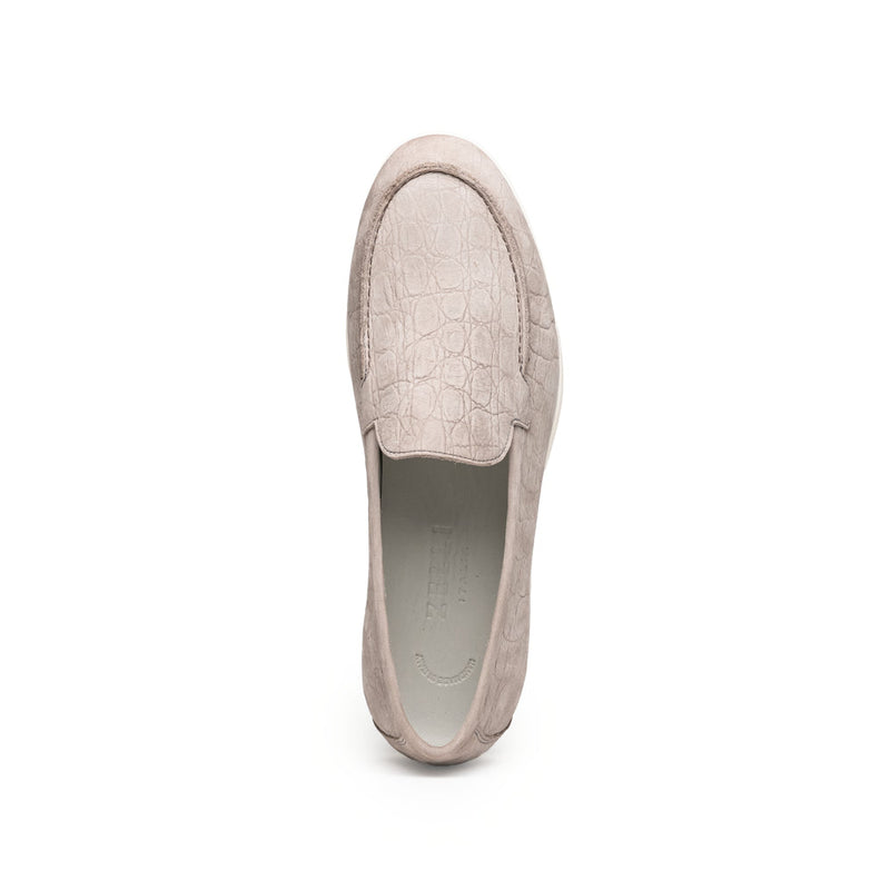 Zelli Livorno Stampata Crocodile Embossed Nubuck Loafer in Bone