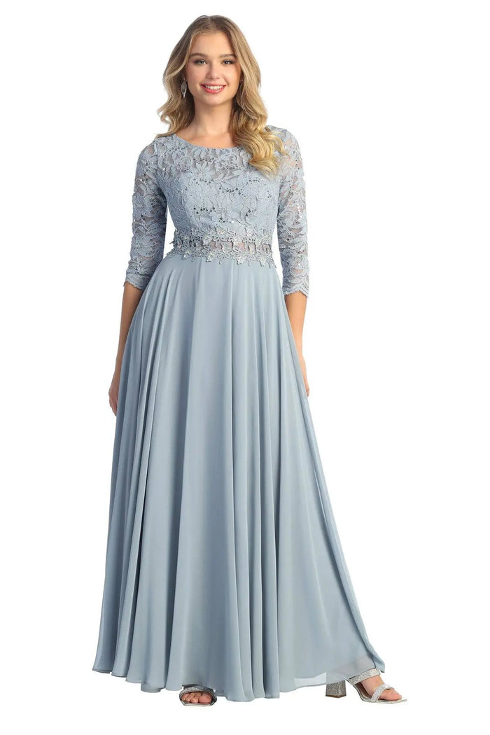 Cindy Collection 1608 Sequin Embroidered Lace Chiffon A-Line Dress