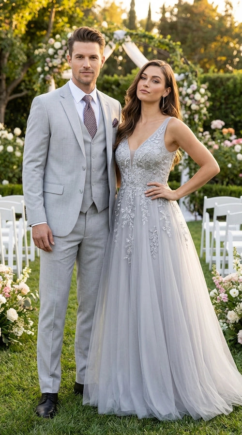 Men’s Light Grey Sharkskin 3 Piece Suit – Two Button Vested Modern Formal Business Suit for Wedding in silver Ice Gray