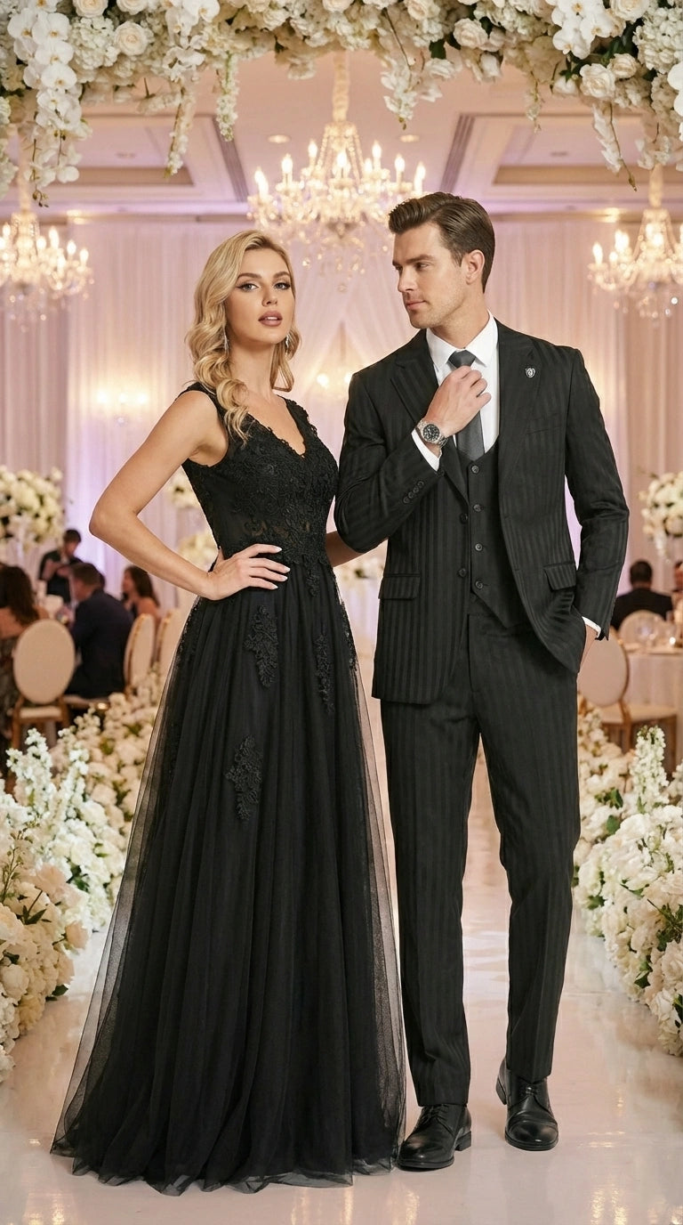 Men’s Black Pinstripe 3 Piece Suit – Vested Formal Business Suit for Wedding, Office, Prom and Party Wear