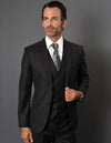 Mens 2 Button Slim Fit Vested Suit in Black Textured Fabric