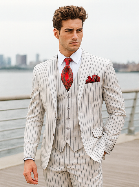 1920 - White/Blk - Mens Modern Fit Suit