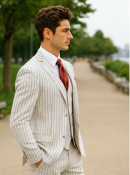 1920 - White/Blk - Mens Modern Fit Suit