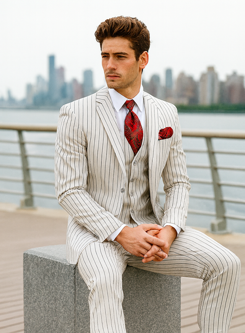 1920 - White/Blk - Mens Modern Fit Suit