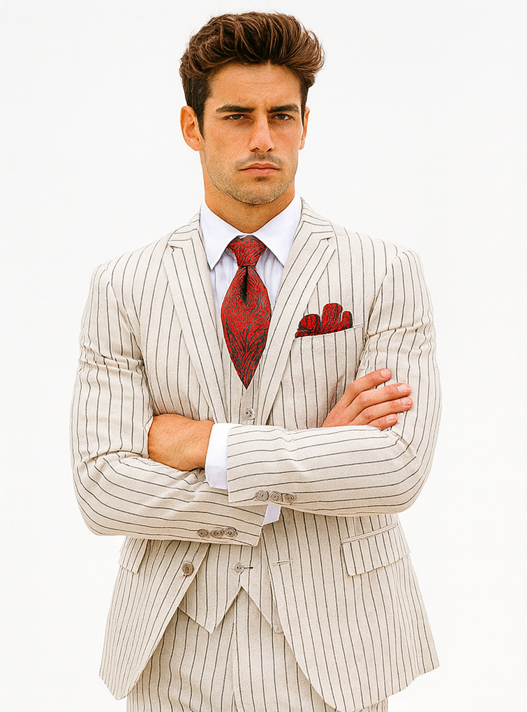 1920 - White/Blk - Mens Modern Fit Suit