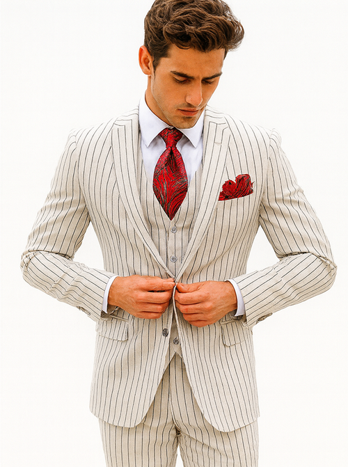 1920 - White/Blk - Mens Modern Fit Suit