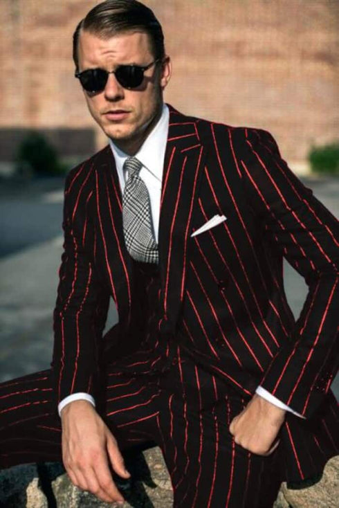 Black With Red Pinstripe Suit On Sale