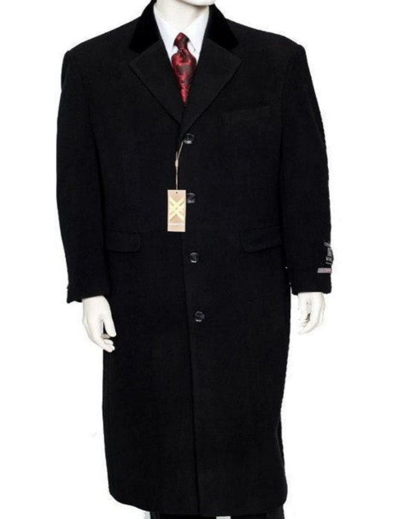 Black Cashmere Chesterfield Overcoat 1920s Full Length Topcoat