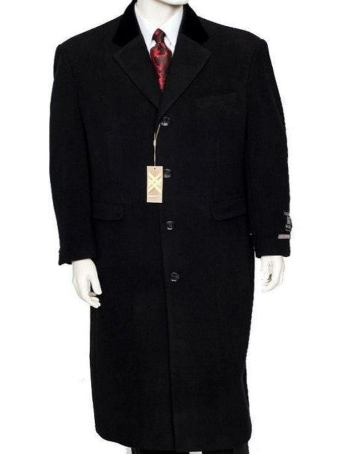 Black Cashmere Chesterfield Overcoat 1920s Full Length Topcoat