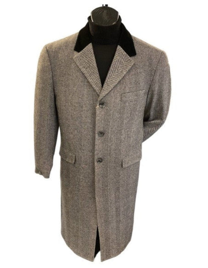 Herringbone Wool & Cashmere Chesterfield Overcoat 1920s Full Length