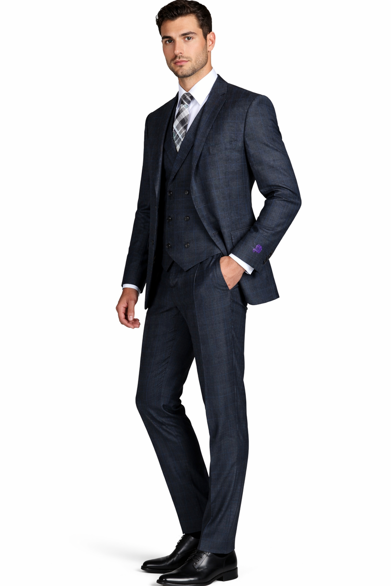 1920s Charcoal Square Plaid Mens Suit 3 Piece DB Vest