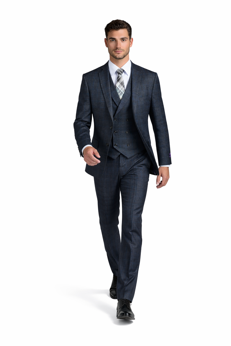 1920s Charcoal Square Plaid Mens Suit 3 Piece DB Vest