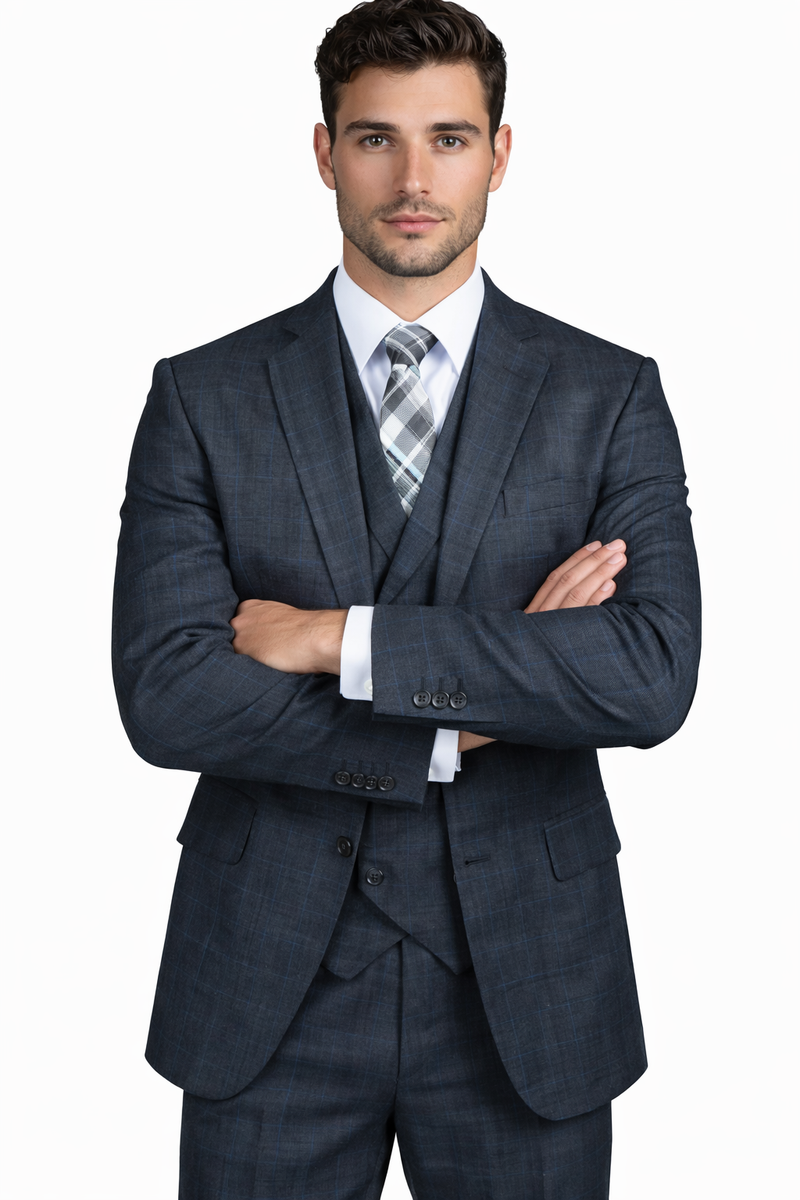 1920s Charcoal Square Plaid Mens Suit 3 Piece DB Vest