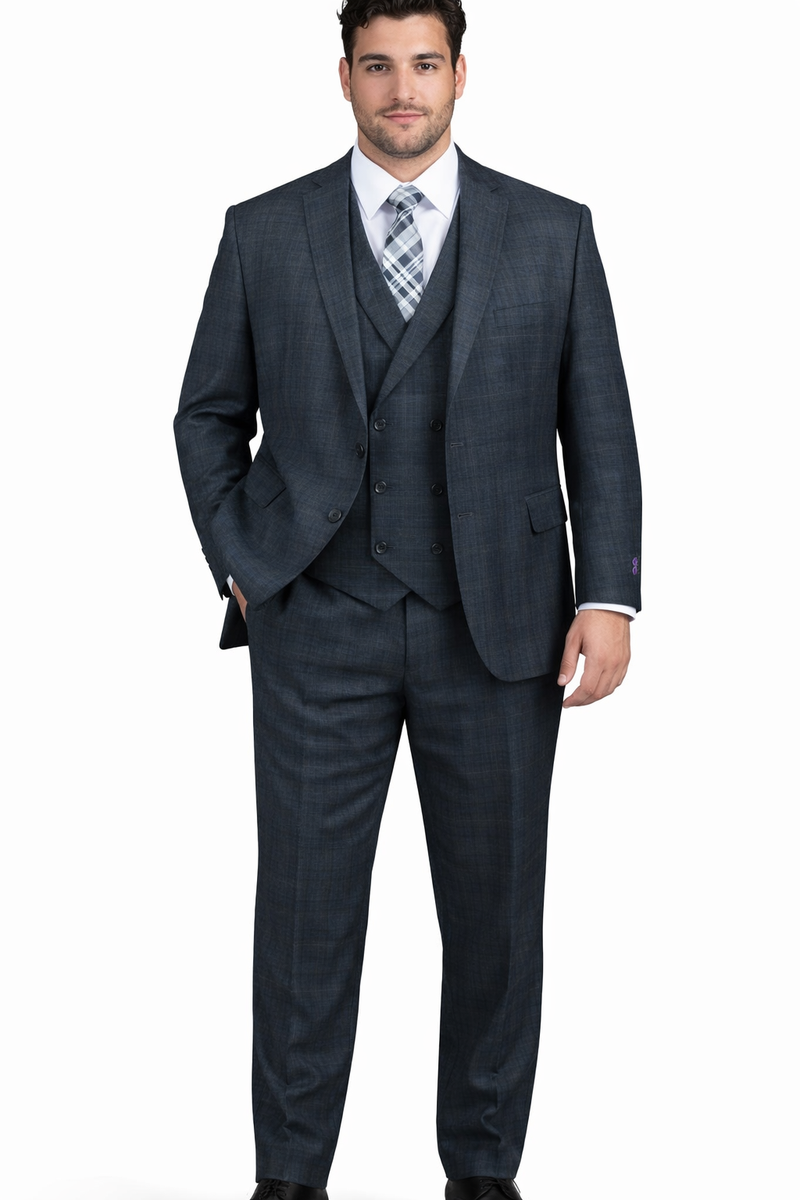 1920s Charcoal Square Plaid Mens Suit 3 Piece DB Vest