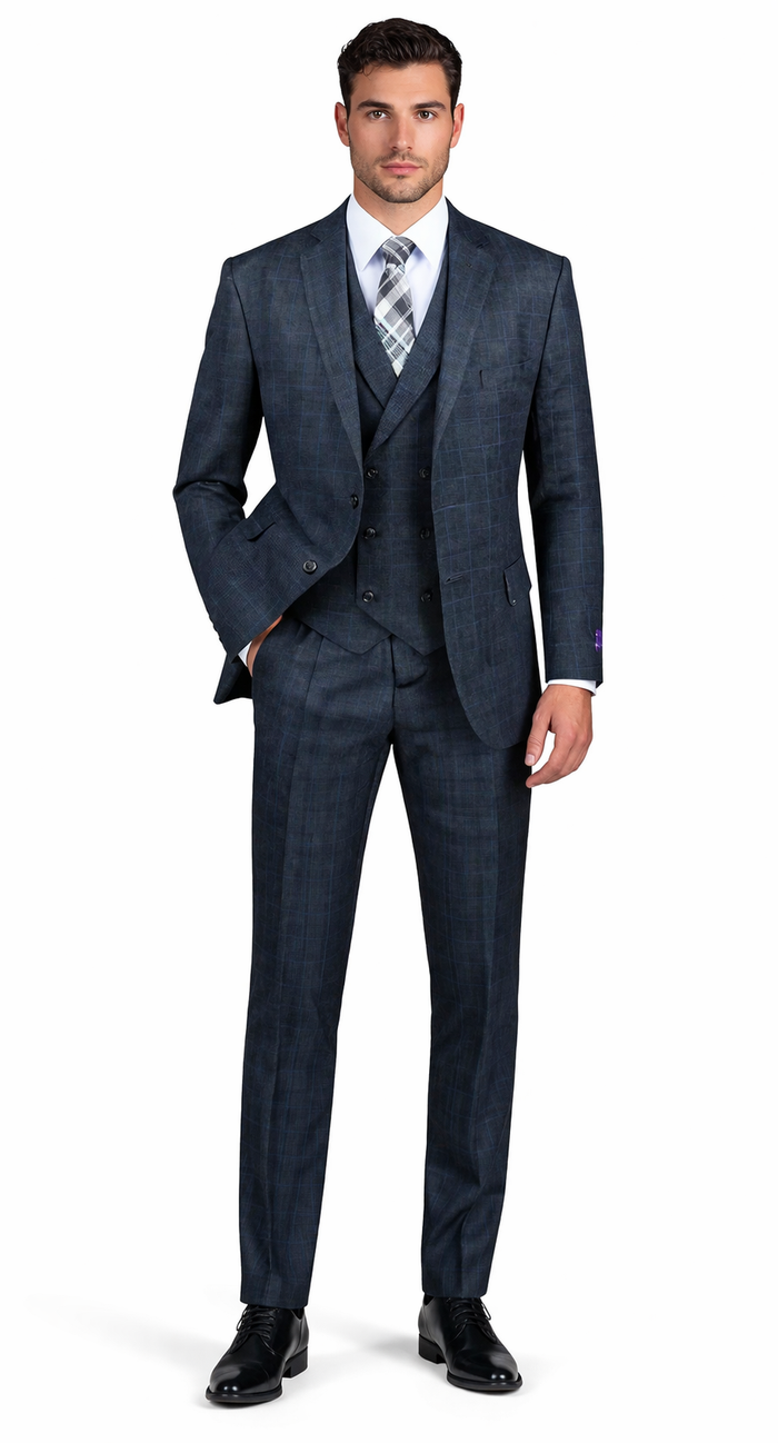 1920s Charcoal Square Plaid Mens Suit 3 Piece DB Vest
