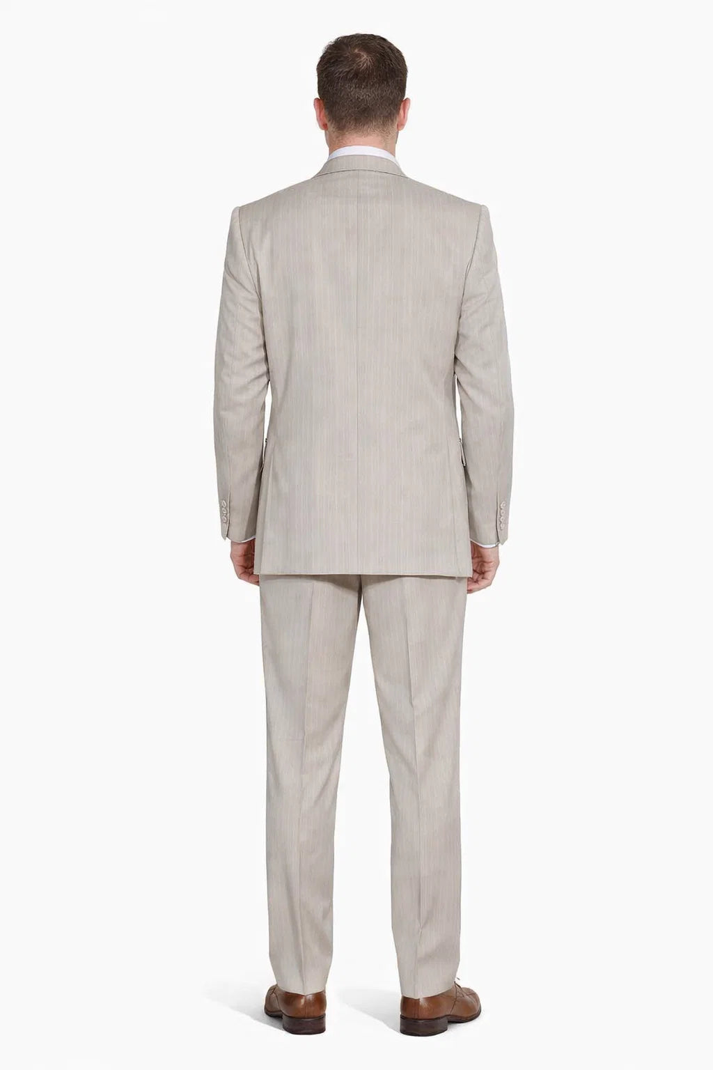 1920s Great Gatsby Suit for Men – Tan Tonal Pinstripe 2 Button Vested Suit