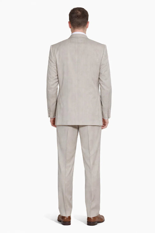 1920s Great Gatsby Suit for Men – Tan Tonal Pinstripe 2 Button Vested Suit