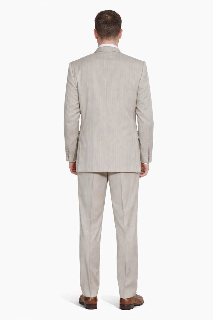 1920s Great Gatsby Suit for Men – Tan Tonal Pinstripe 2 Button Vested Suit