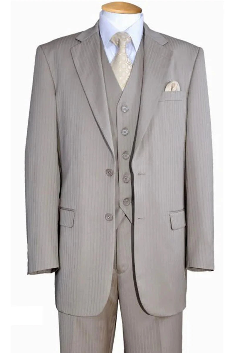 1920s Great Gatsby Suit for Men – Tan Tonal Pinstripe 2 Button Vested Suit