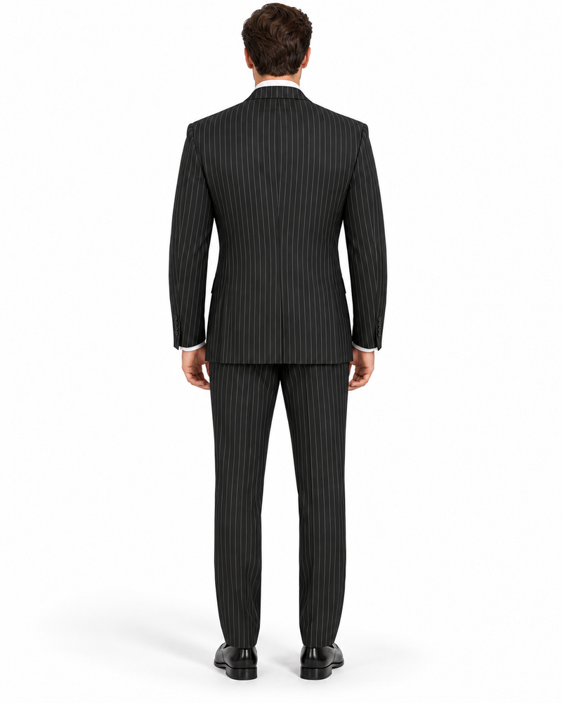Black Double Breasted Pinstripe Suit