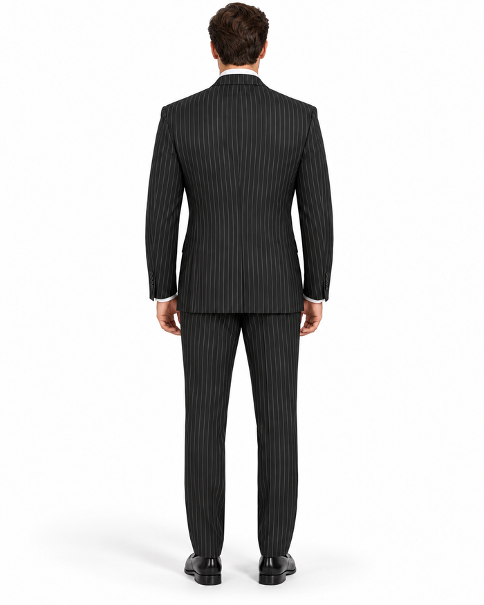 Black Double Breasted Pinstripe Suit