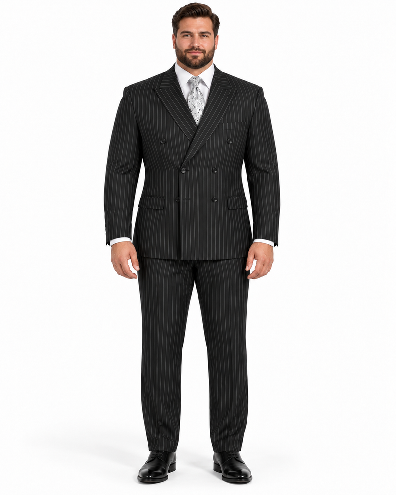 Gangster Suit - Mobster Suit - Mafia Suit For Mens Double Breasted Gangster Pinstripe Suit in Black