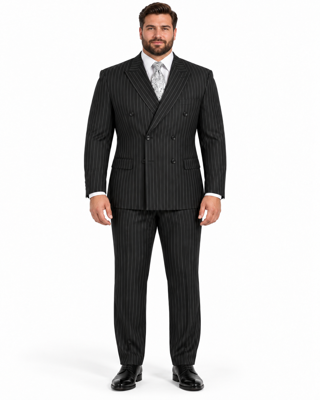 Black Double Breasted Pinstripe Suit