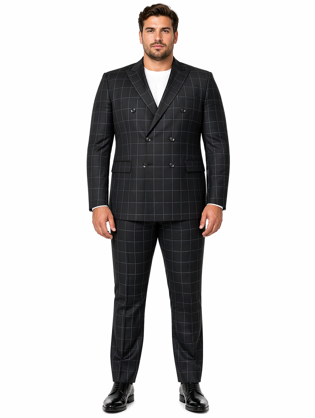 1920's Mens Vested Bold Gangster Vintage Plaid Suit With White Vest in Black