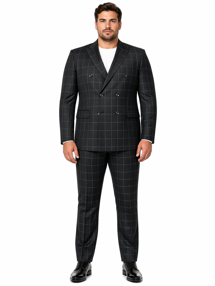 1920's Mens Vested Bold Gangster Vintage Plaid Suit With White Vest in Black